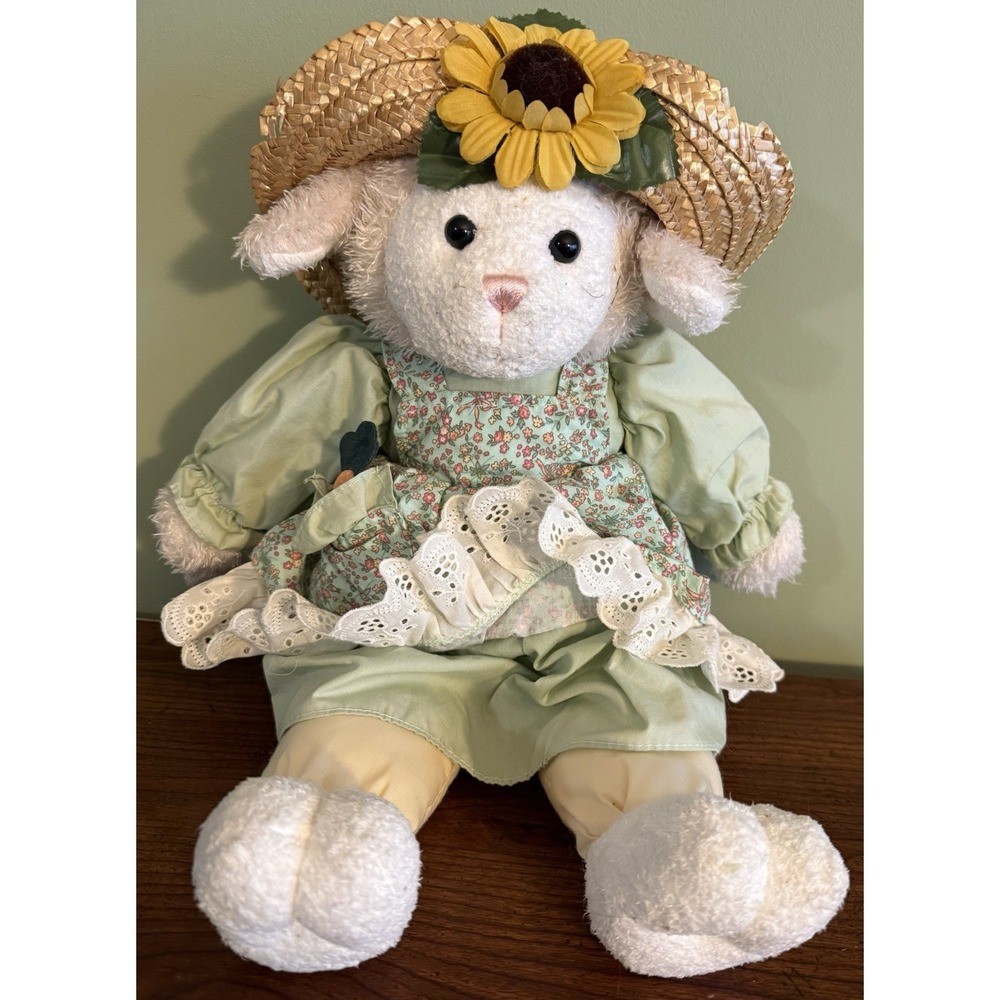 Easter Bunny Rabbit Fllower Dress Straw Hat‎ Stuffed Animal  17" WALMART